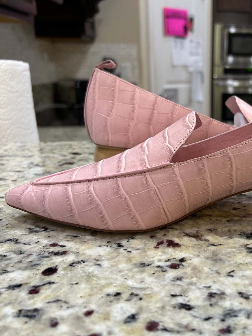 Jeffrey Campbell Vinny Pink Leather Pointed Toe Loafer Round Wood Heel Size 10M - Picture 7 of 12